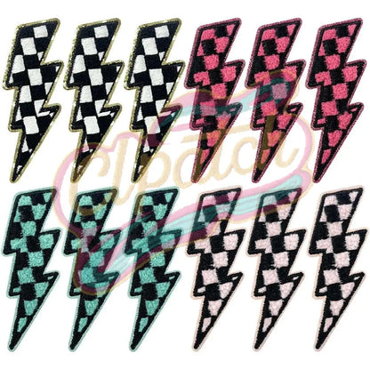 Plaid lightning chenille adhesive embroidered cloth with gold trim - Clpatch