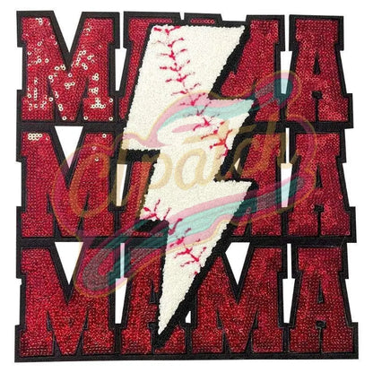 Red Baseball T-Ball Mama Stacked Distressed Lightning Bolt Mom - Clpatch