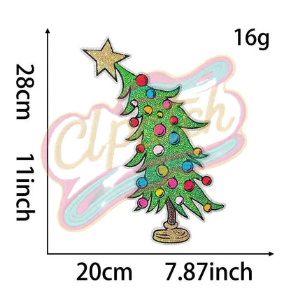 Sequins Christmas Tree Multicolor chenille adhesive embroidery patches - Clpatch