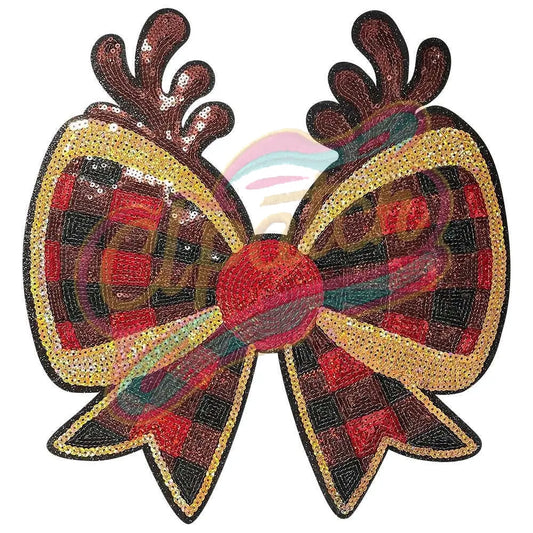 Sequins pongee bow Reindeer Embroidered patch - Clpatch