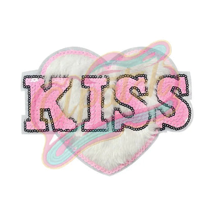 Sewing Fluffy Kiss & heart sequins embroidery patch - Clpatch