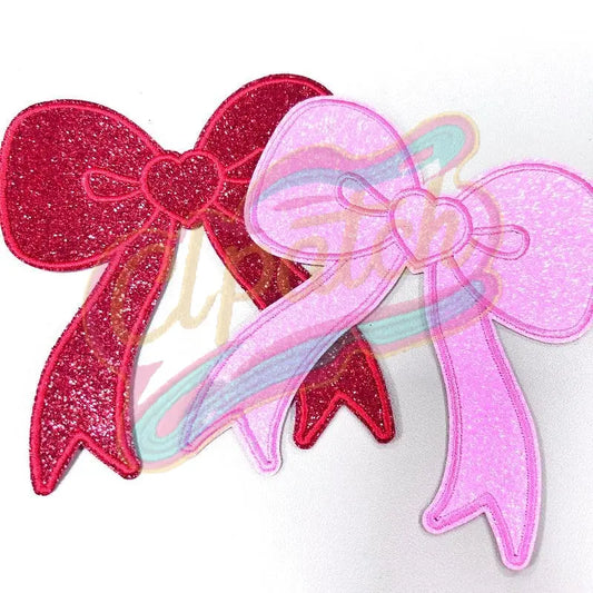 Side love bow sparkly embroidered patch - Clpatch