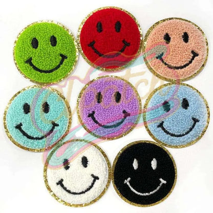 Smile Face chenille embroidery patch with gold edge - Clpatch