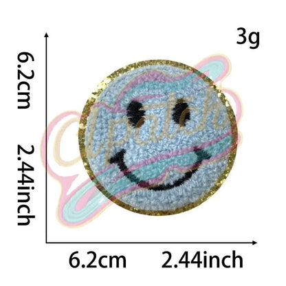 Smile Face chenille embroidery patch with gold edge - Clpatch