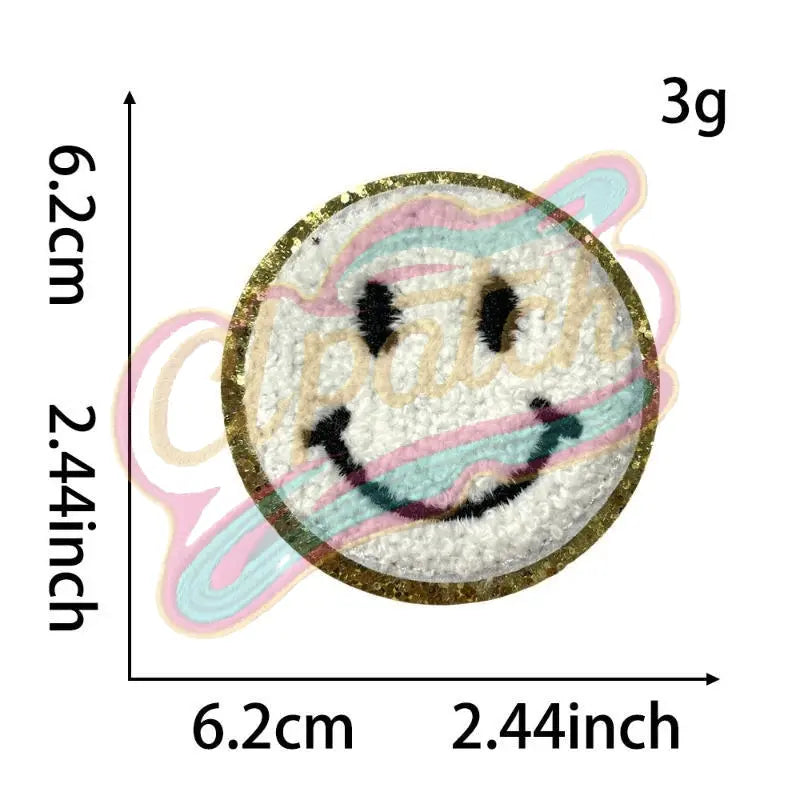 Smile Face chenille embroidery patch with gold edge - Clpatch