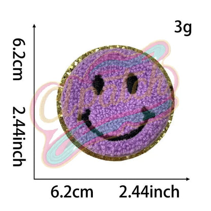 Smile Face chenille embroidery patch with gold edge - Clpatch