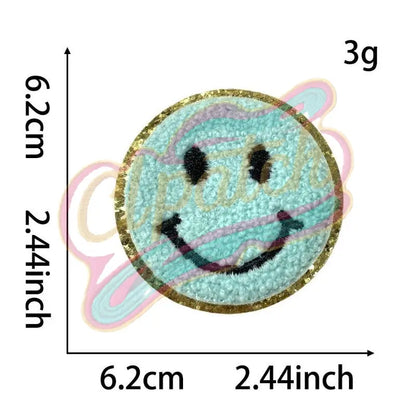Smile Face chenille embroidery patch with gold edge - Clpatch