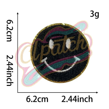 Smile Face chenille embroidery patch with gold edge - Clpatch