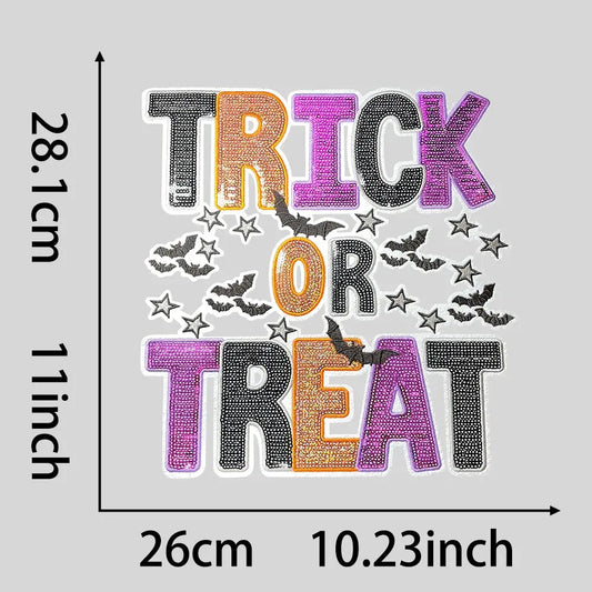 Sparkly Large Trick or Treat Halloween for DIY bag-cloth patches - Clpatch