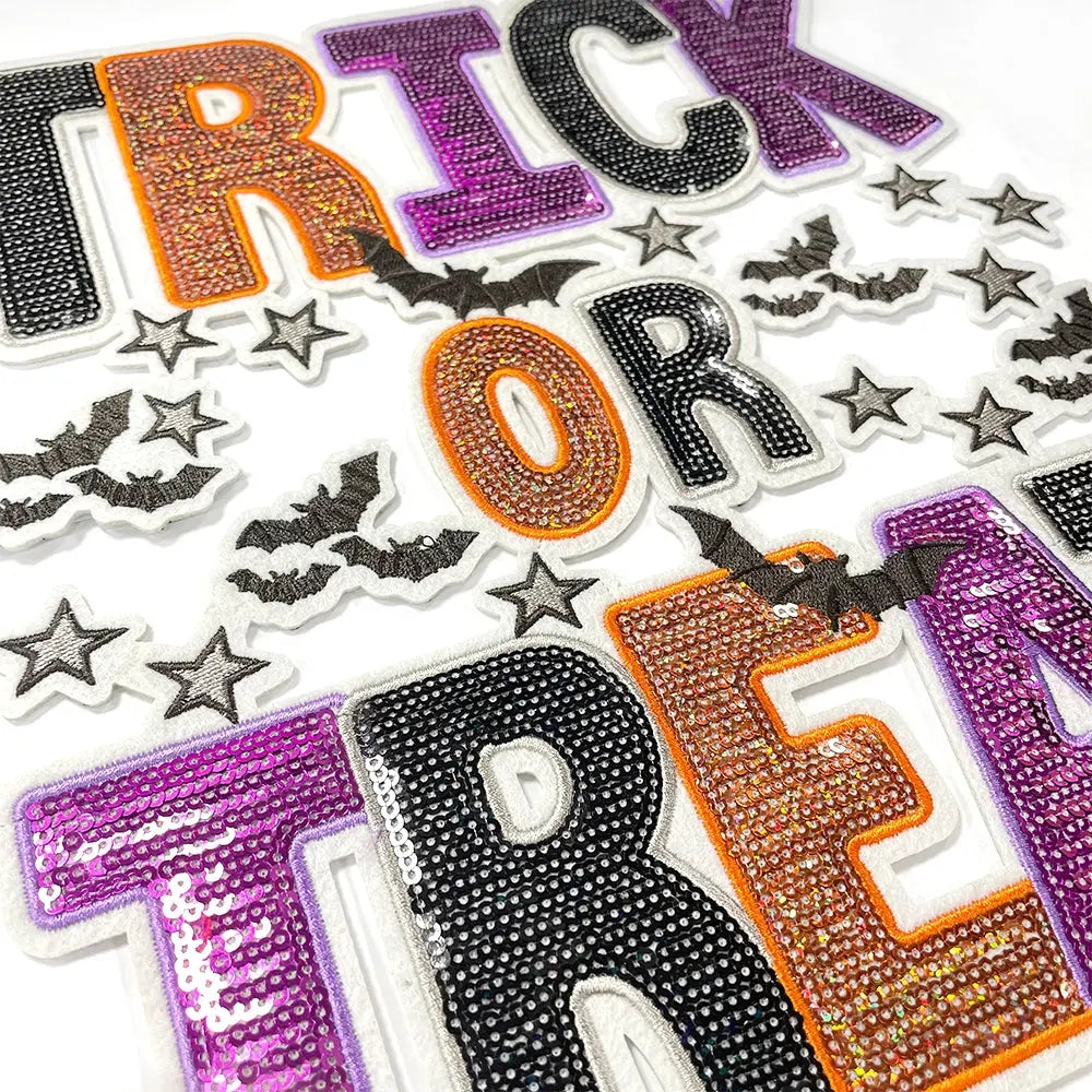 Sparkly Large Trick or Treat Halloween for DIY bag-cloth patches - Clpatch