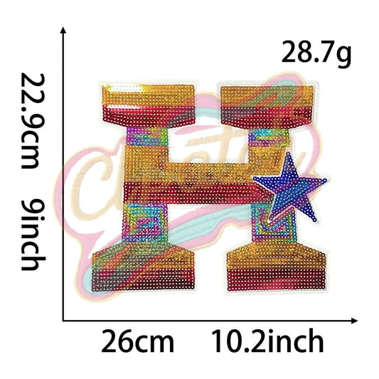 Texas Block Letter H sequins embroidery Patch Varsity Jacket Sew On - Clpatch