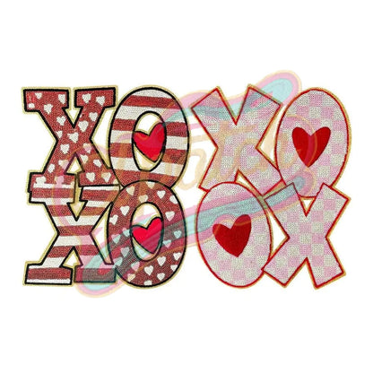 XOXO sequins check embroidery patches for Valentine's Day with gold edge - Clpatch