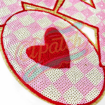 XOXO sequins check embroidery patches for Valentine's Day with gold edge - Clpatch