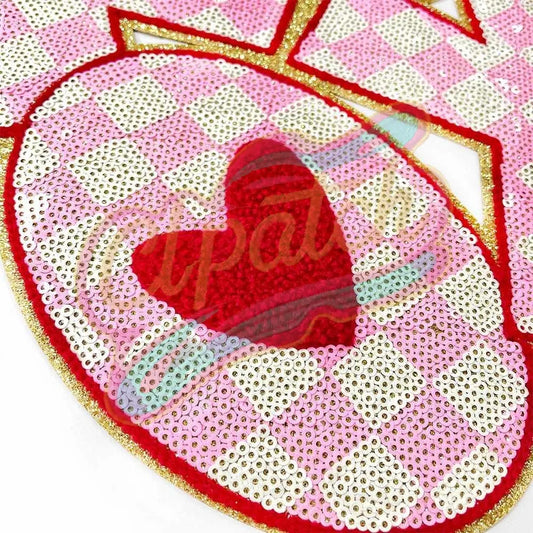 XOXO sequins check embroidery patches for Valentine's Day with gold edge - Clpatch