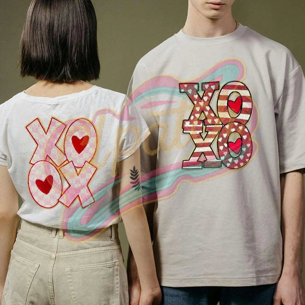 XOXO sequins check embroidery patches for Valentine's Day with gold edge - Clpatch