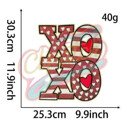XOXO sequins check embroidery patches for Valentine's Day with gold edge - Clpatch