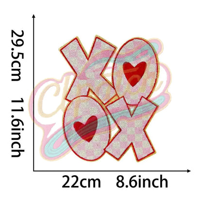 XOXO sequins check embroidery patches for Valentine's Day with gold edge - Clpatch