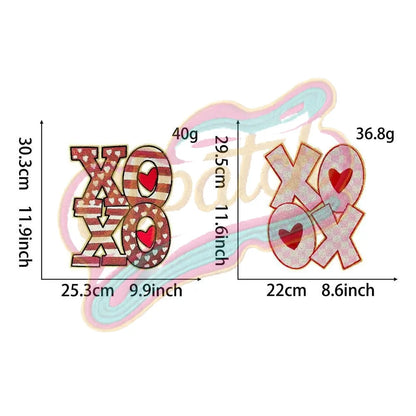 XOXO sequins check embroidery patches for Valentine's Day with gold edge - Clpatch