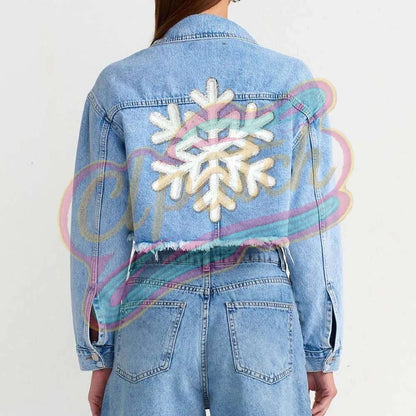 chenille Large Embroidered adhesive patch with snowflake - Clpatch