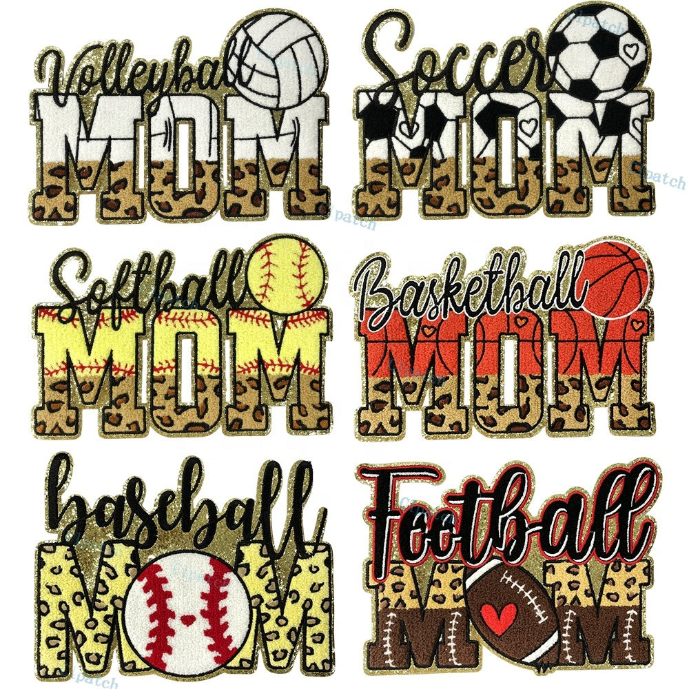 Sports Mom Chenille Patch - Volleyball, Soccer, Softball, Basketball, Baseball, Football