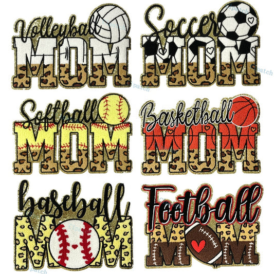 Sports Mom Chenille Patch - Volleyball, Soccer, Softball, Basketball, Baseball, Football