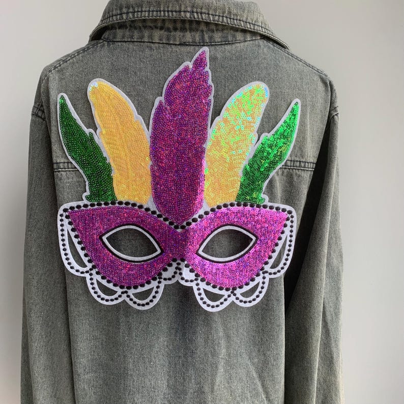 Purple Sequin Mardi Gras Mask Patch Costume Sparkle