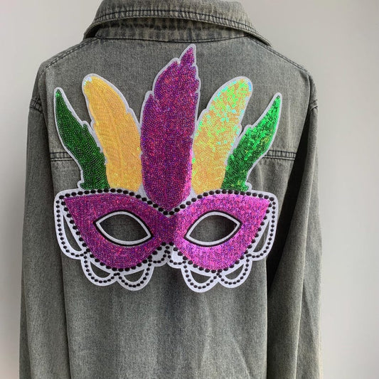 Purple Sequin Mardi Gras Mask Patch Costume Sparkle