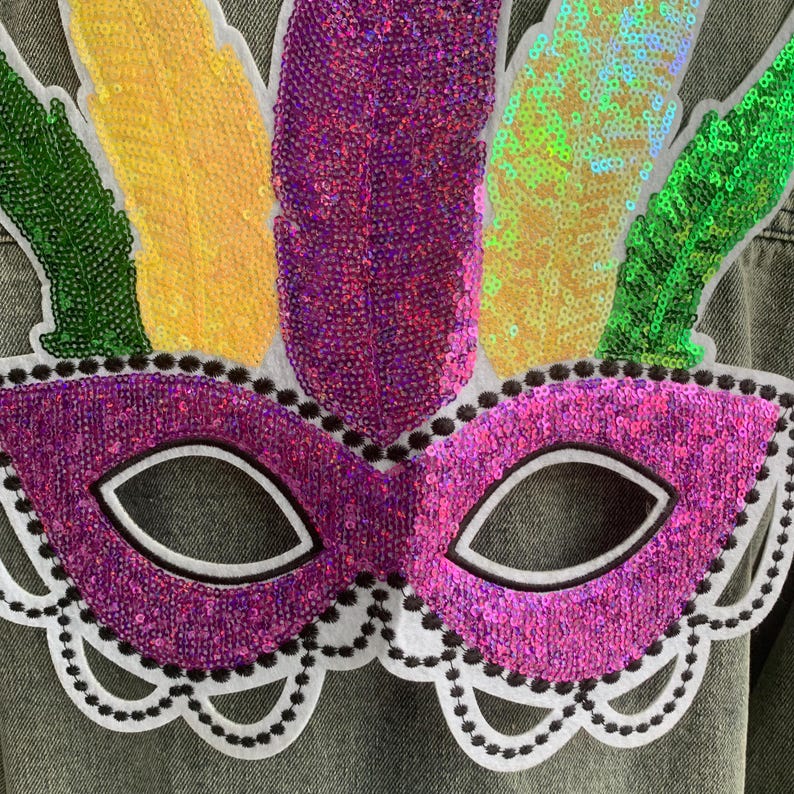 Purple Sequin Mardi Gras Mask Patch Costume Sparkle