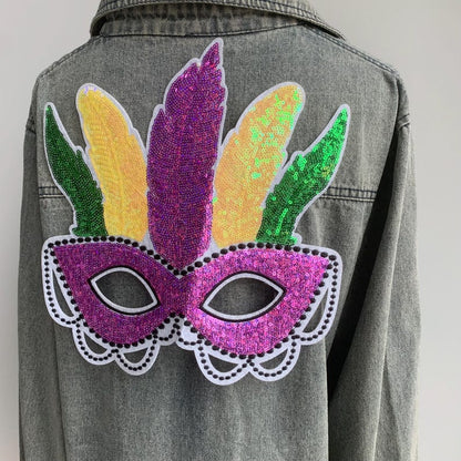 Purple Sequin Mardi Gras Mask Patch Costume Sparkle