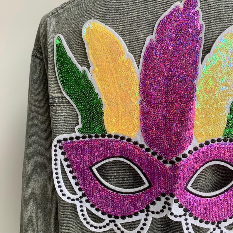 Purple Sequin Mardi Gras Mask Patch Costume Sparkle