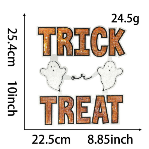 Large Halloween Iron On Patches Set, Trick Or Treat Double Ghost & Spooky Season Pumpkin Ghost Embroidery Appliques, Holiday Sew On Patches for Denim Jacket, Hoodie, Backpack DIY Decor