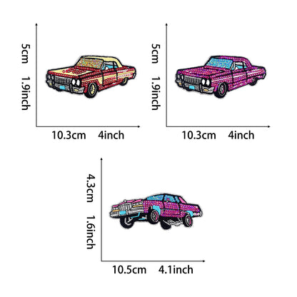 Retro lowrider-pink-blue-sequin-hydraulic-car-patch