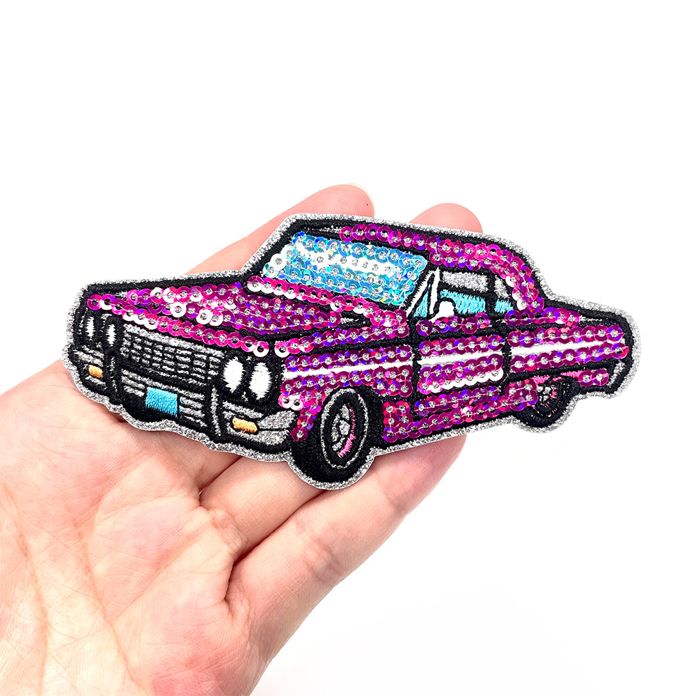 Retro lowrider-purple-blue-sequin-car-patch