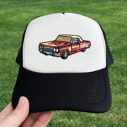 Retro lowrider-red-yellow-sequin-car-patch