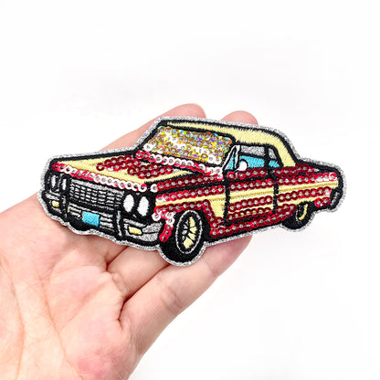 Retro lowrider-red-yellow-sequin-car-patch