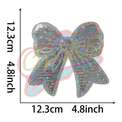 side bow sliver Lasers sequins embroidery patches with adhesive - Clpatch