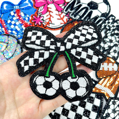 Soccer cherry checkered glitter Patches