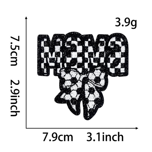 Soccer MAMA checkered bow glitter Patches